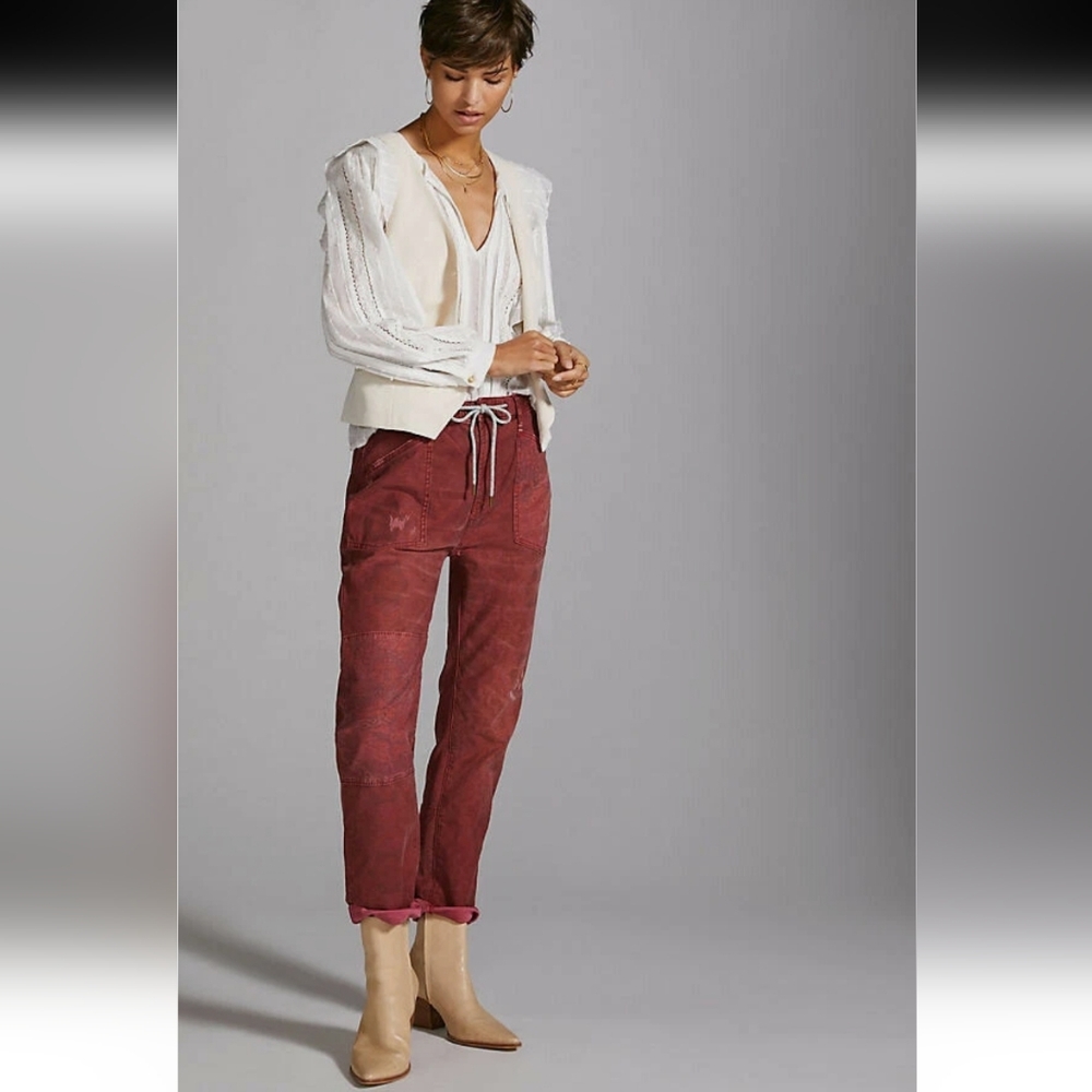 Pilcro The Trailblazer Patchwork Red Maroon Joggers Trousers Size M - Picture 2 of 10